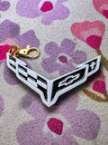 Vette Emblem Keychain | Black & White Corvette Symbol Key Chain | Gold Clasp | Car Enthusiast Gift | Vette Owner Accessories