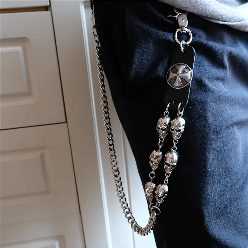 Men's Motorcyle KeyChain Jean Biker Wallet Belts Chain Skull Charm Gothic Rock Skull Pants Trousers Waist Key Men's  Keyring