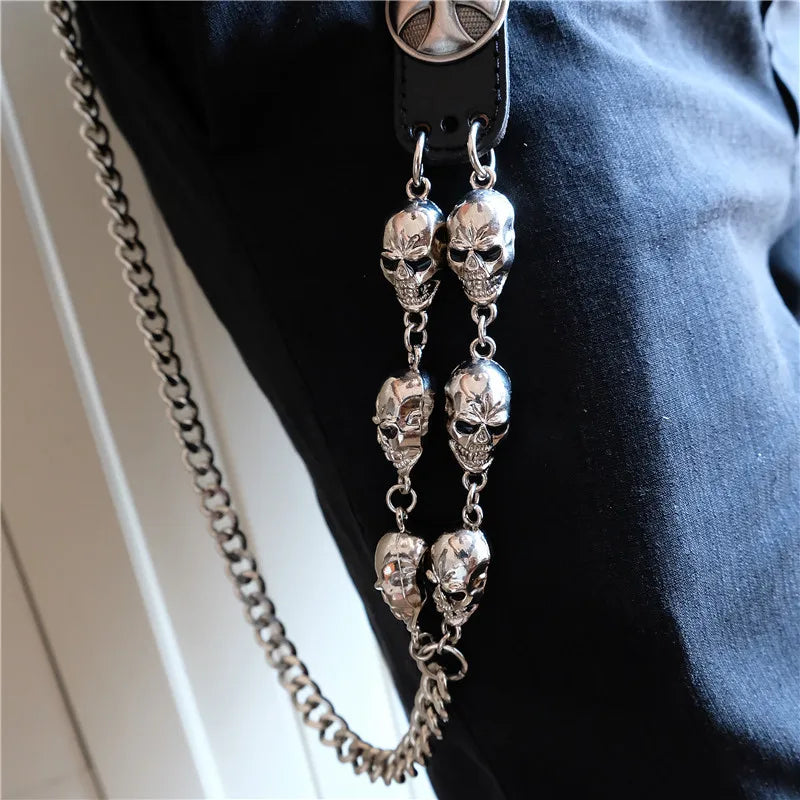 Men's Motorcyle KeyChain Jean Biker Wallet Belts Chain Skull Charm Gothic Rock Skull Pants Trousers Waist Key Men's  Keyring