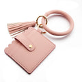 Multicolor Custom Circle Bangle Bracelet Card Holder Tassel Keychain PU Leather Womens Wristlets Wallets