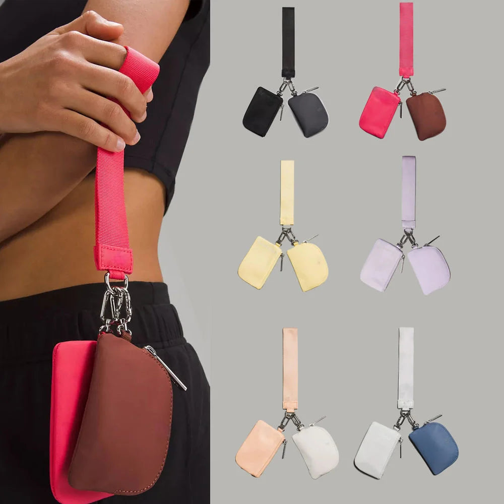 USA Oversea Warehouse Hot Sales High Quality Dual Pouch Bag Mini Nylon Pouch Wristlet Keychain Bag for Traveling Out