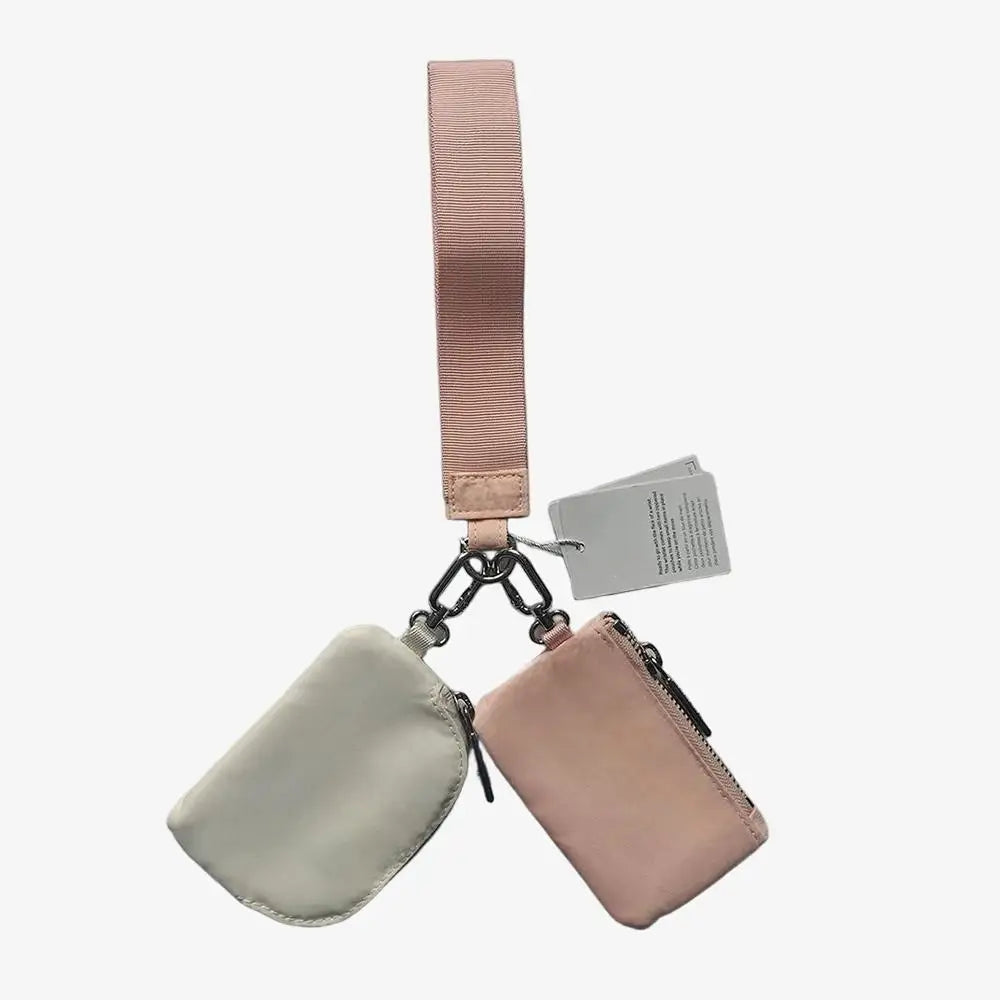 USA Oversea Warehouse Hot Sales High Quality Dual Pouch Bag Mini Nylon Pouch Wristlet Keychain Bag for Traveling Out