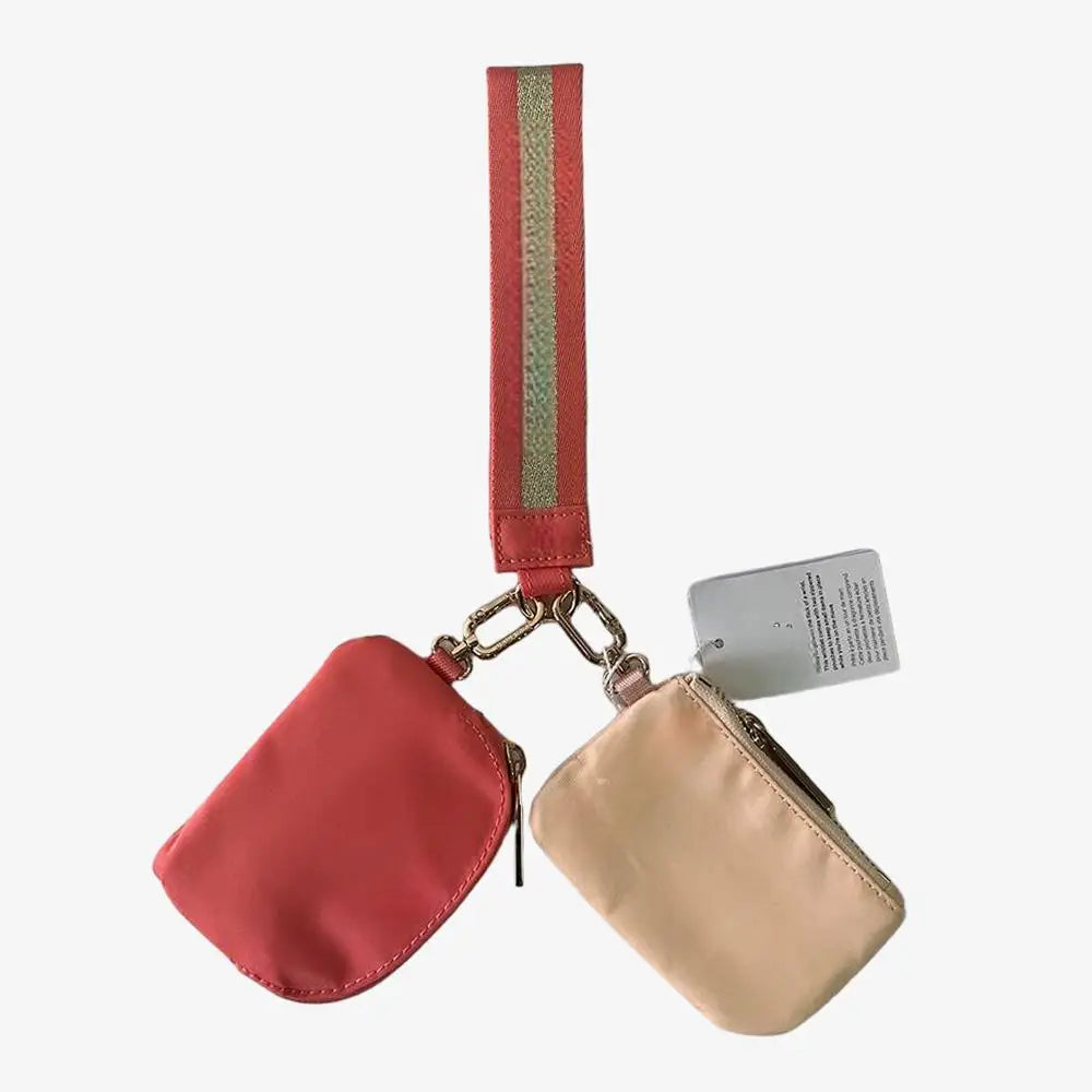 USA Oversea Warehouse Hot Sales High Quality Dual Pouch Bag Mini Nylon Pouch Wristlet Keychain Bag for Traveling Out