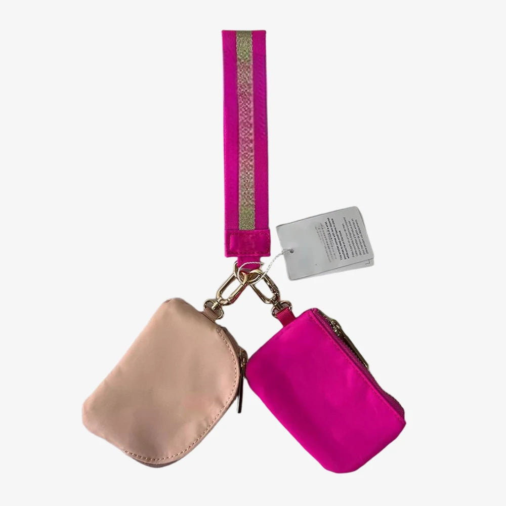 USA Oversea Warehouse Hot Sales High Quality Dual Pouch Bag Mini Nylon Pouch Wristlet Keychain Bag for Traveling Out