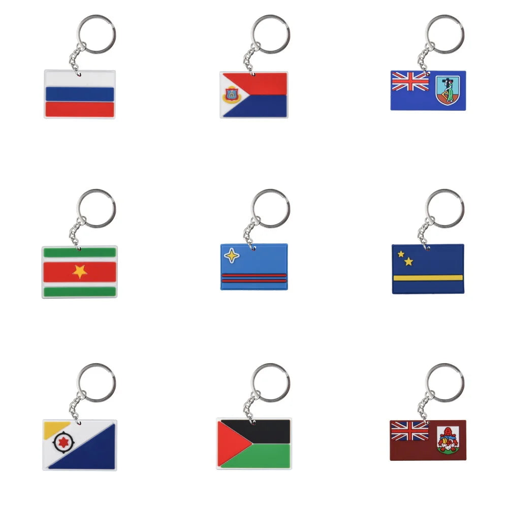 1pcs Colorful Flag Country Keychains Boy Girl UK Keyrings Kids USA Chicago Key Chains England Germany Key Rings For Party Favor