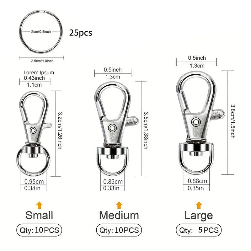Keychain Making Kit 25PCS Keychain Clips Hooks and 25PCS Key Chain Rings Keychain Accessories, Lobster Claw Clasps for Crafts