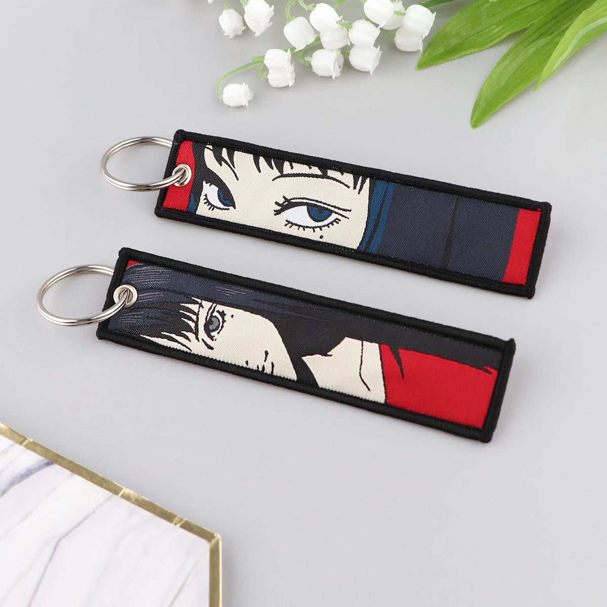 Japanese Horror Anime Keychain for Motorcycles Cars Key Fobs Embroidery Key Ring  Key Tag for Men Women Accessories