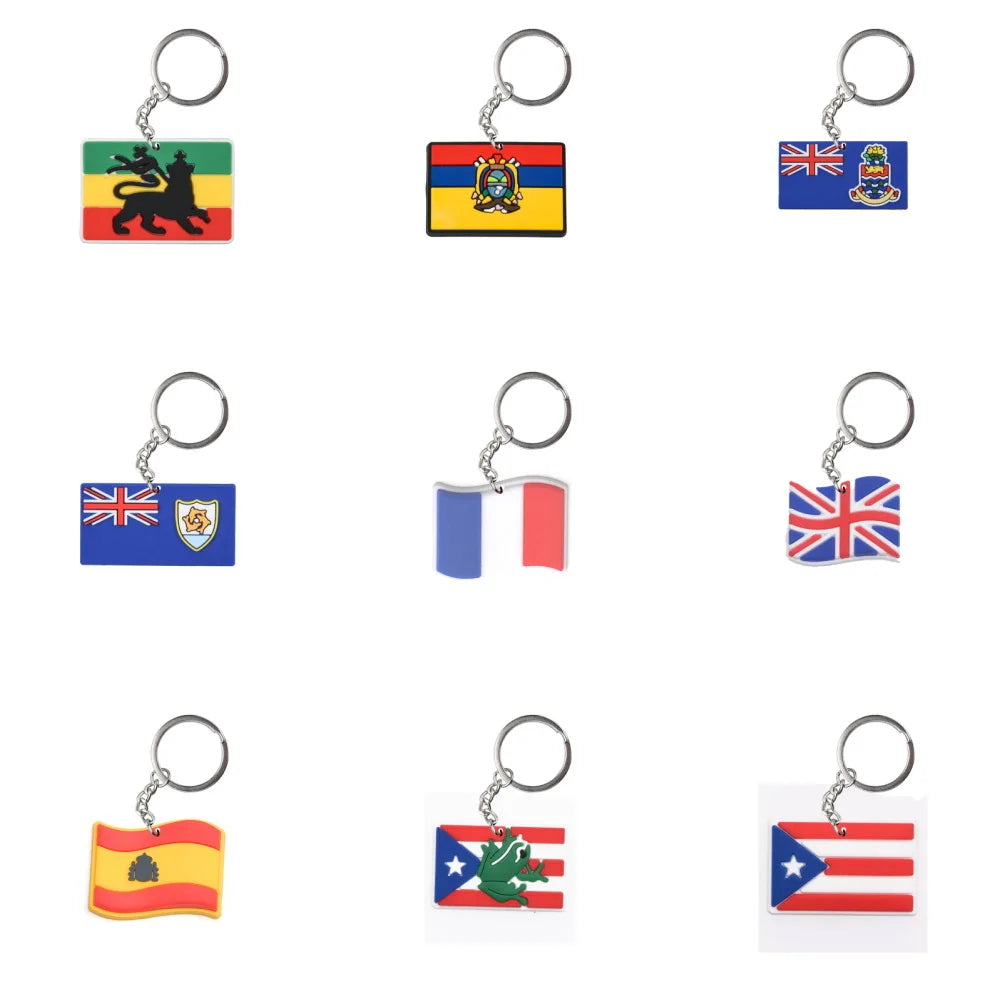 1pcs Colorful Flag Country Keychains Boy Girl UK Keyrings Kids USA Chicago Key Chains England Germany Key Rings For Party Favor