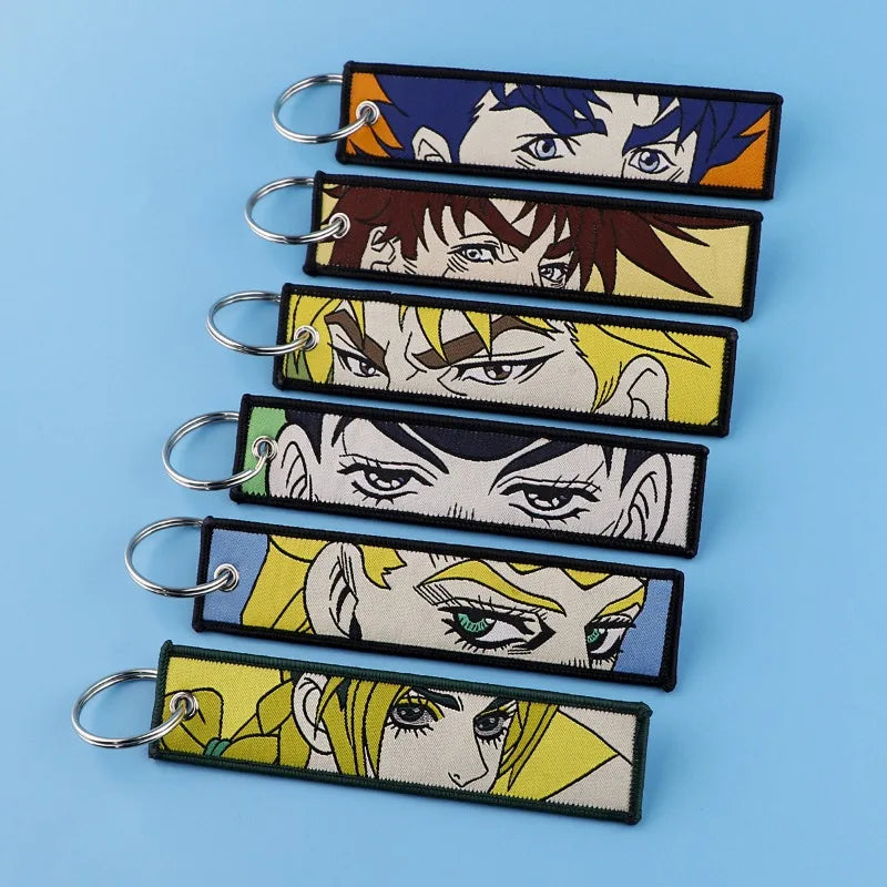 Anime JOJO's Bizarre Adventure Embroidery Keychain – Woven Fabric Pendant, Decorative Key Chain for Bags, Business Gift for Fans