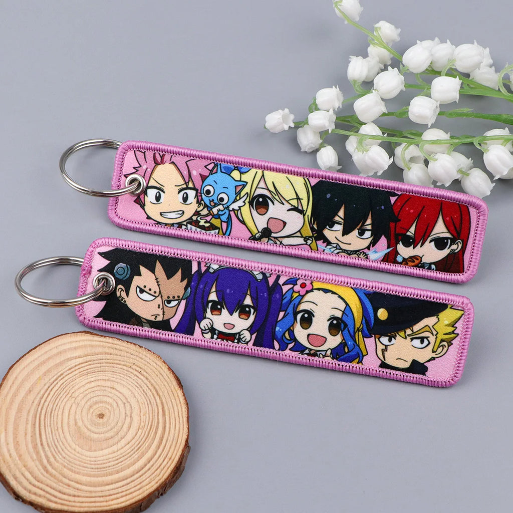 Popular Anime Character Embroidery Keychain Cool Cartoon Key Tag Motorcycles Cars Backpack Chaveiro Fashion Keyring Friend Gifts