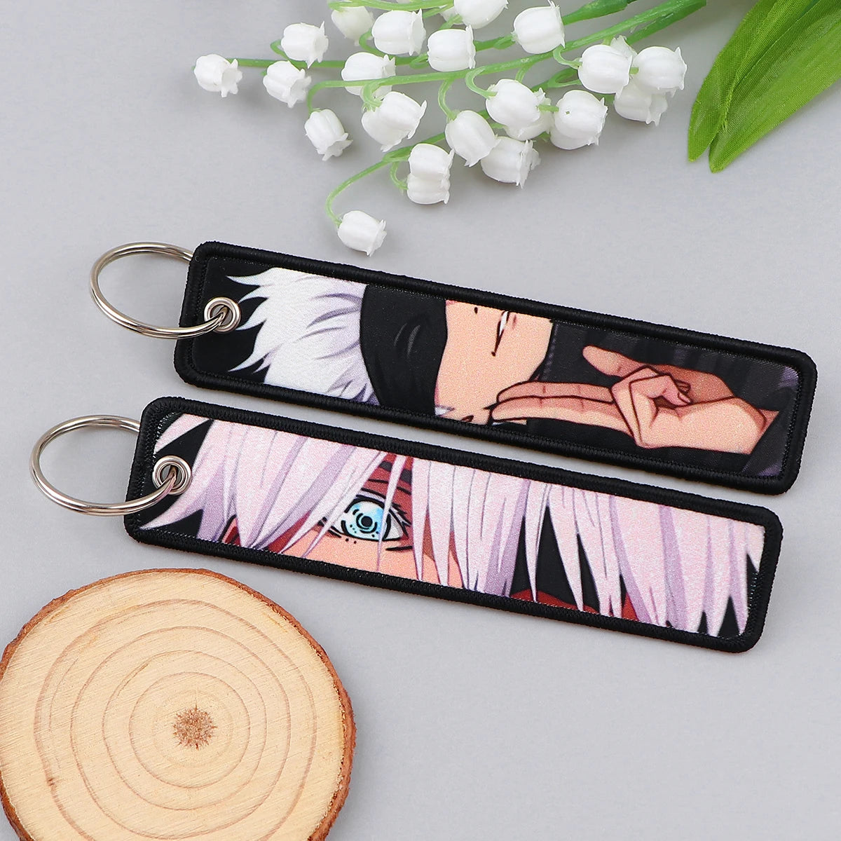 Anime Embroidery Key Fobs Manga Key Tags Keychains for Women Men Car Keyring Cosplay Accessories Chaveiro Fans Gift