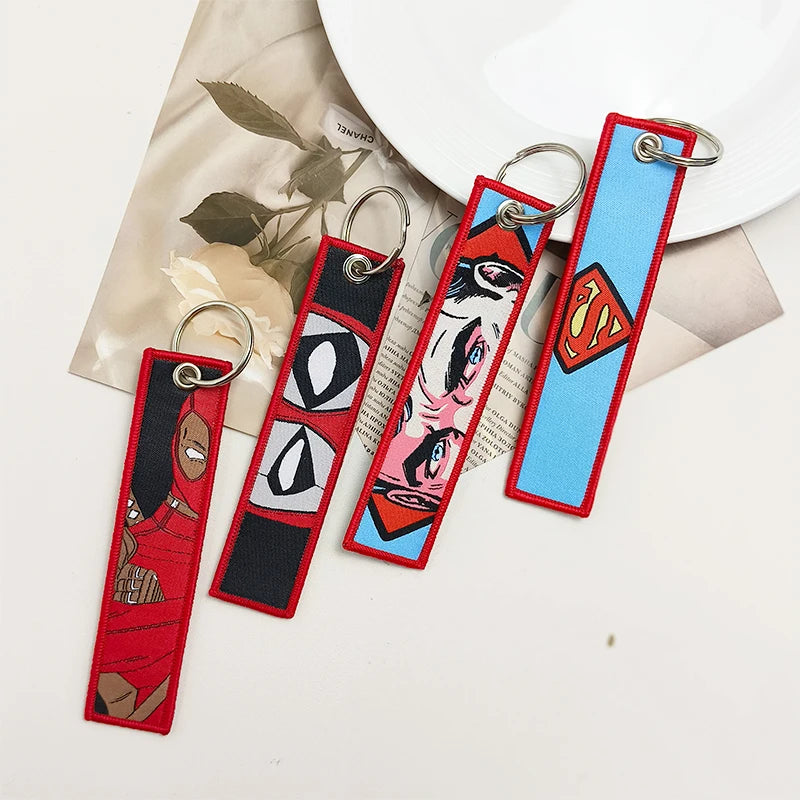Embroidery Cool Keychain Motorcycles Cars Chaveiro American comics Manga Series Holder Pendant Portable Key Lanyard Accessories