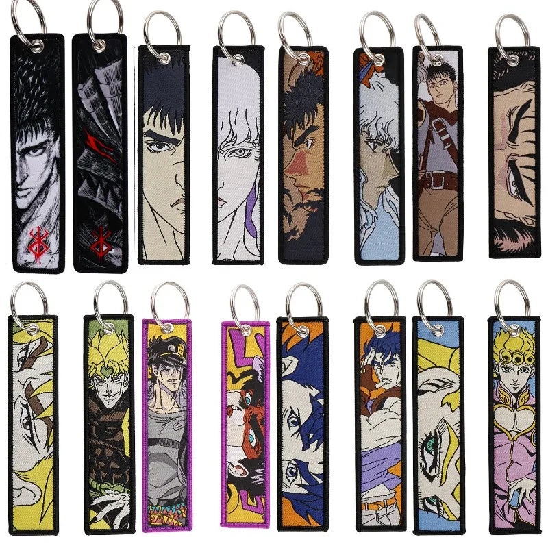 Anime JOJO's Bizarre Adventure Embroidery Keychain – Woven Fabric Pendant, Decorative Key Chain for Bags, Business Gift for Fans