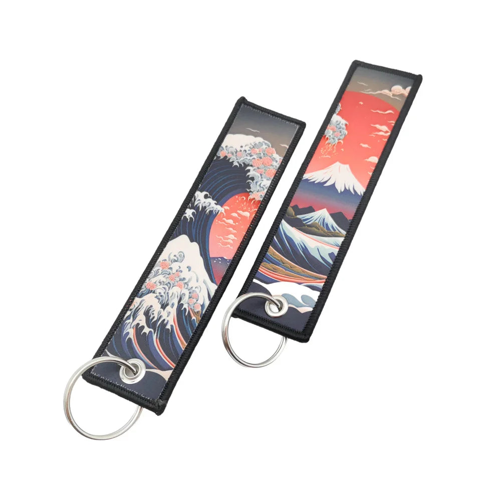 Elegant Women Embroidery Keychain for Bags Backpack Ornament Hokkaido Wave Sun Motorcycle Keyring Holder Unique New Year Gift