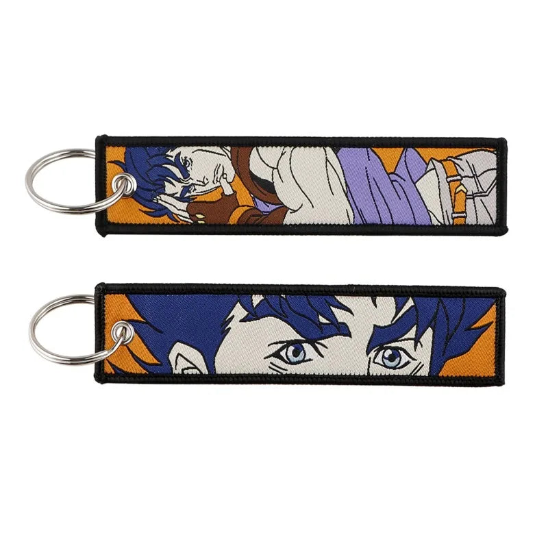 Anime JOJO's Bizarre Adventure Embroidery Keychain – Woven Fabric Pendant, Decorative Key Chain for Bags, Business Gift for Fans