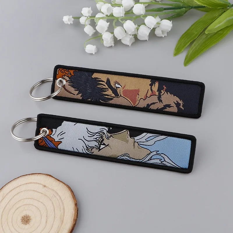 Anime JOJO's Bizarre Adventure Embroidery Keychain – Woven Fabric Pendant, Decorative Key Chain for Bags, Business Gift for Fans