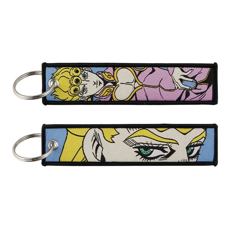 Anime JOJO's Bizarre Adventure Embroidery Keychain – Woven Fabric Pendant, Decorative Key Chain for Bags, Business Gift for Fans