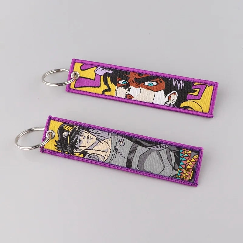 Anime JOJO's Bizarre Adventure Embroidery Keychain – Woven Fabric Pendant, Decorative Key Chain for Bags, Business Gift for Fans