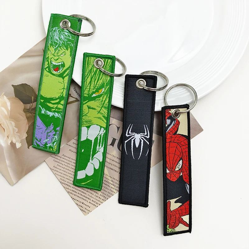 Embroidery Cool Keychain Motorcycles Cars Chaveiro American comics Manga Series Holder Pendant Portable Key Lanyard Accessories