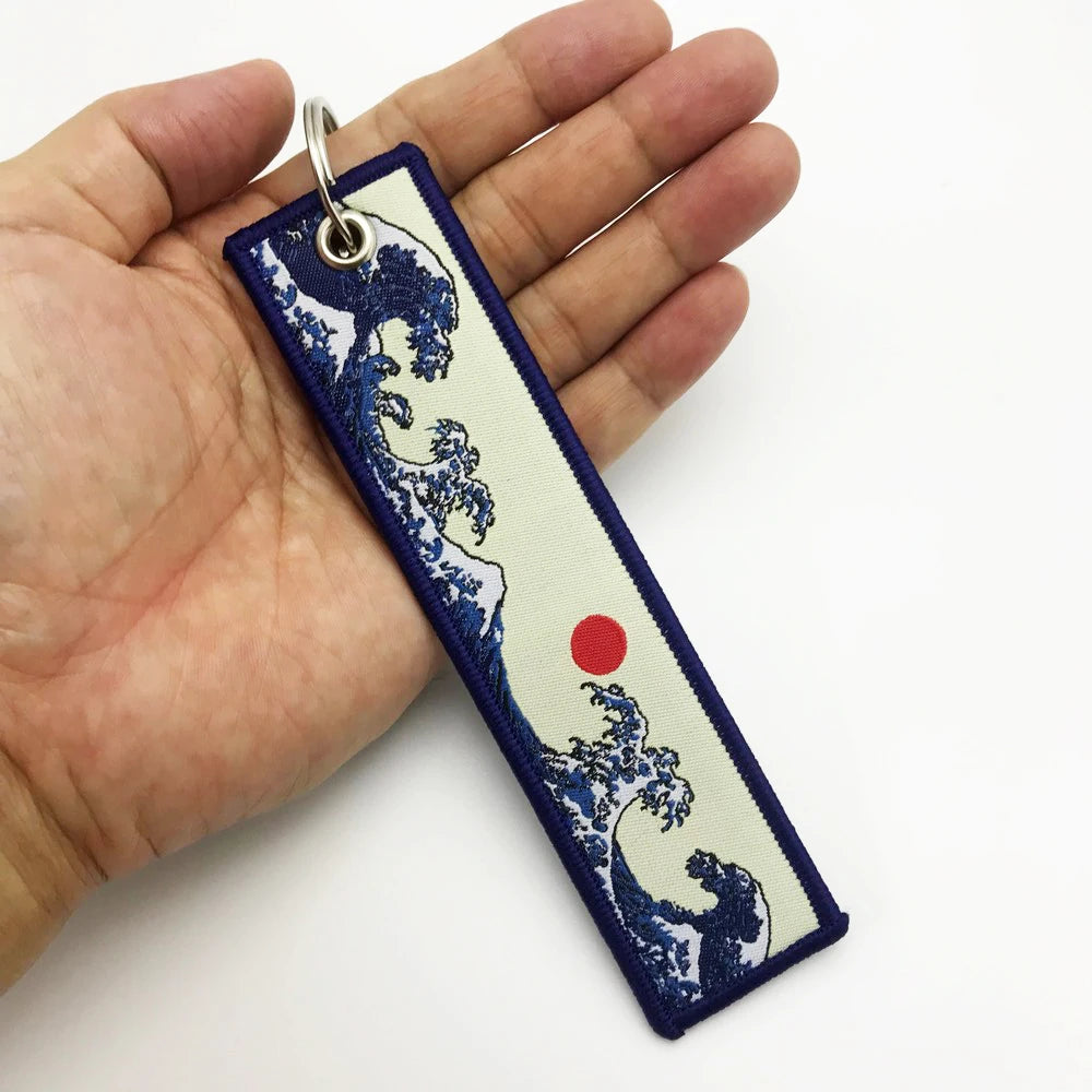 Elegant Women Embroidery Keychain for Bags Backpack Ornament Hokkaido Wave Sun Motorcycle Keyring Holder Unique New Year Gift