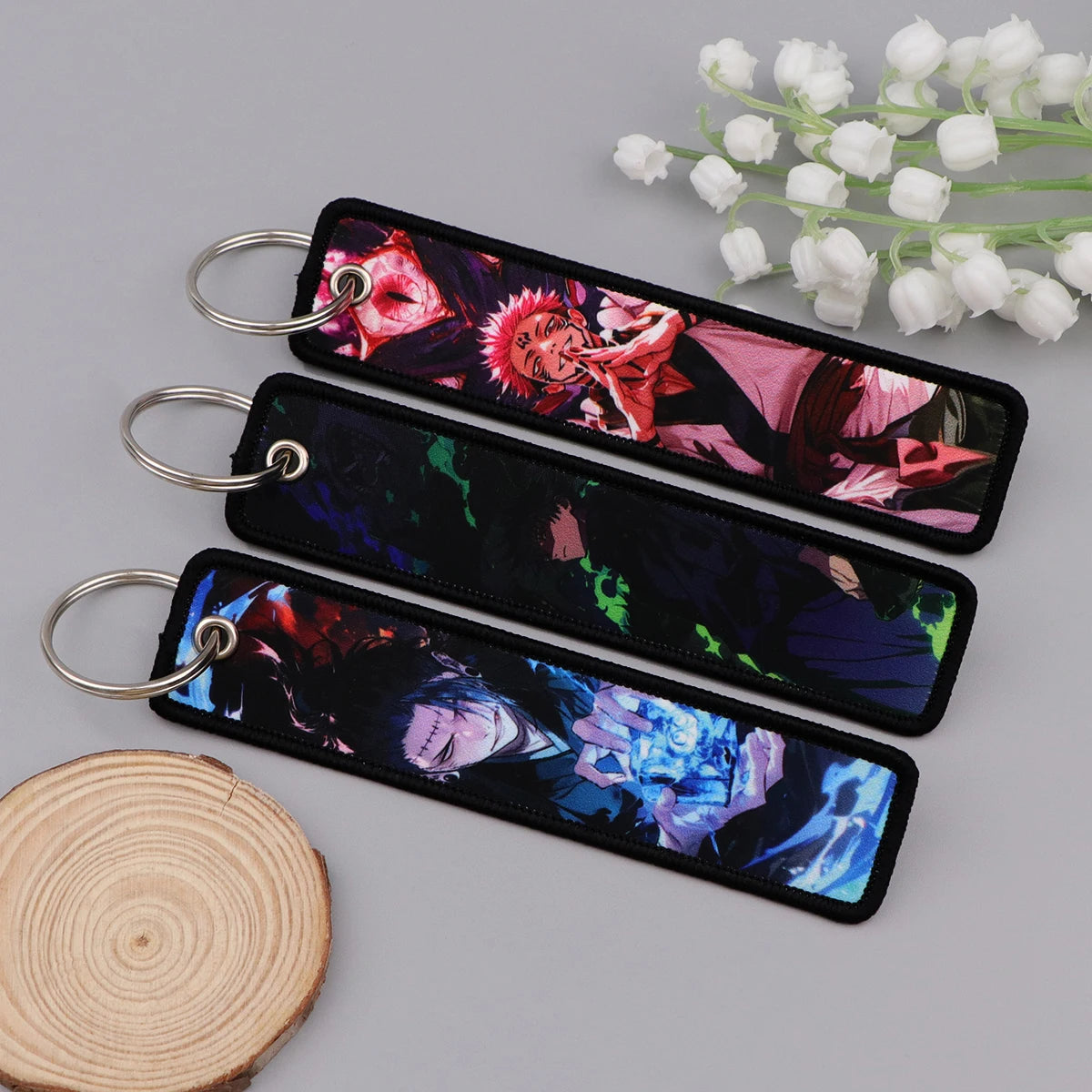 Anime Embroidery Key Fobs Manga Key Tags Keychains for Women Men Car Keyring Cosplay Accessories Chaveiro Fans Gift