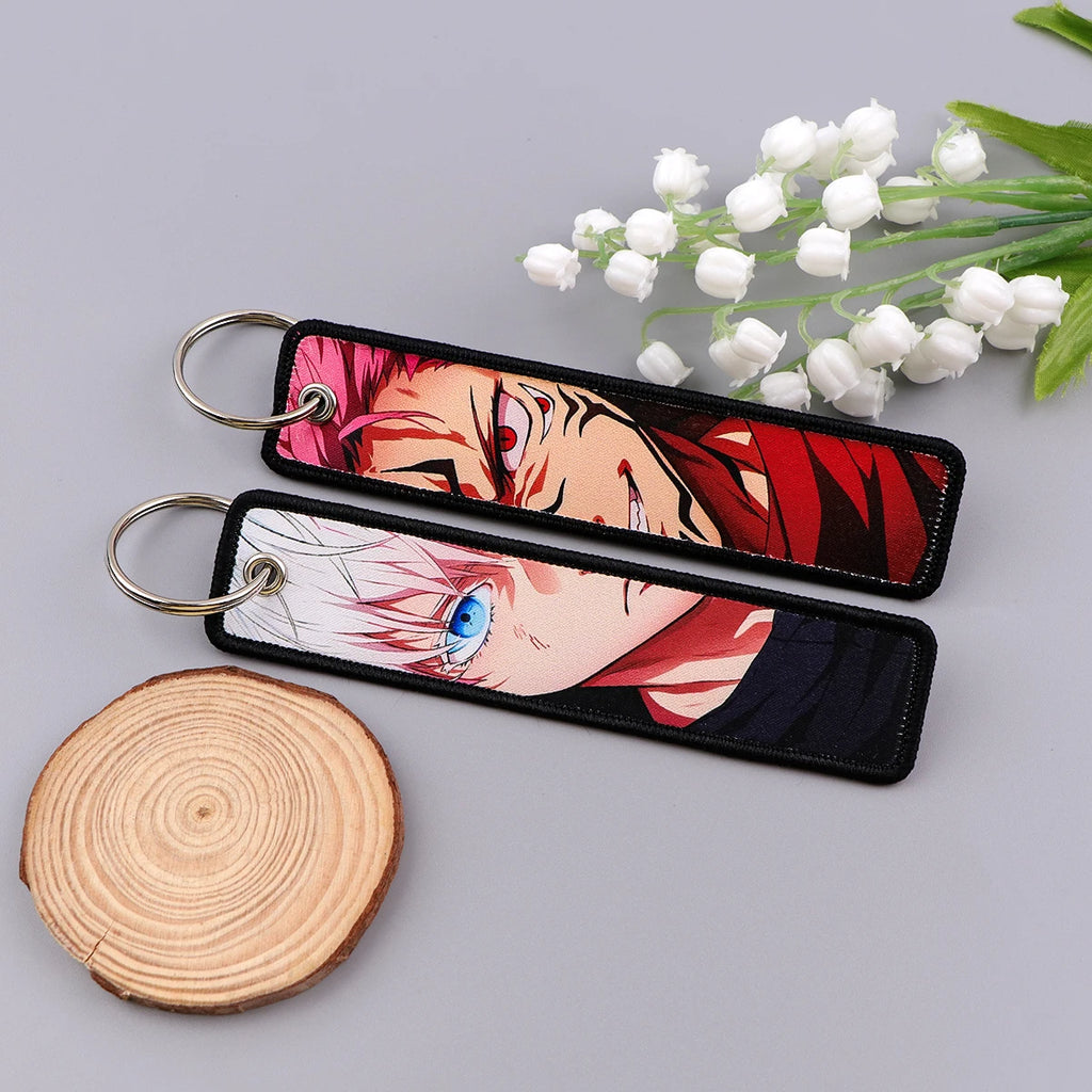 Anime Embroidery Key Fobs Manga Key Tags Keychains for Women Men Car Keyring Cosplay Accessories Chaveiro Fans Gift