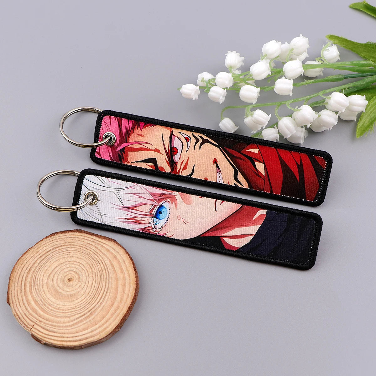 Anime Embroidery Key Fobs Manga Key Tags Keychains for Women Men Car Keyring Cosplay Accessories Chaveiro Fans Gift