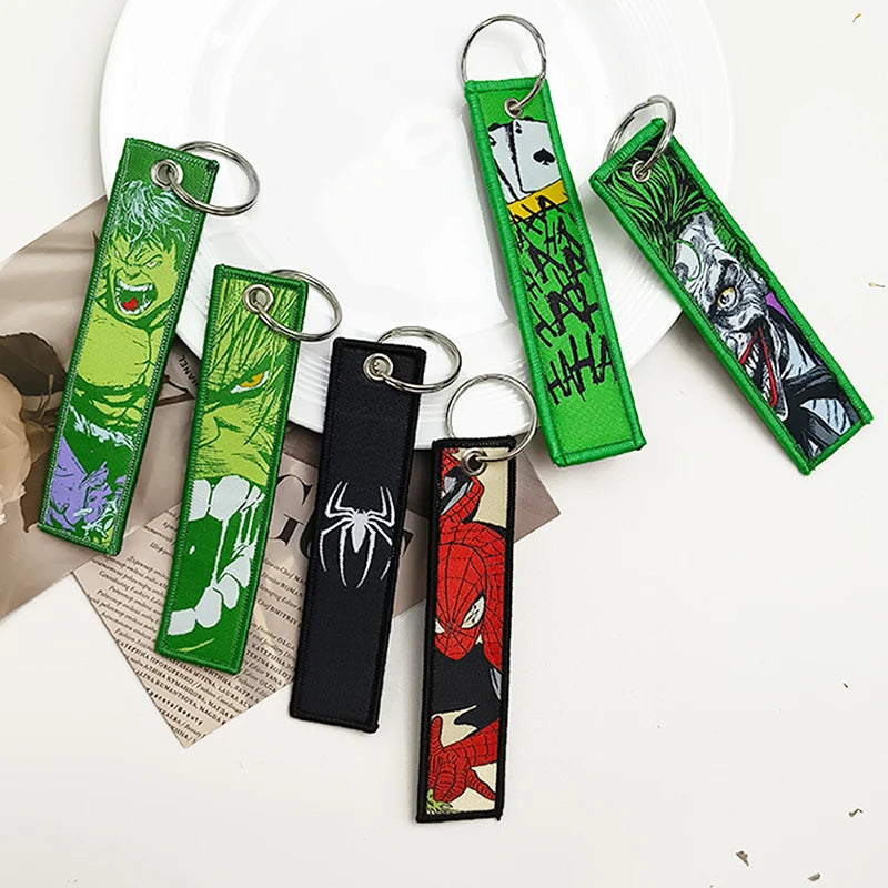 Embroidery Cool Keychain Motorcycles Cars Chaveiro American comics Manga Series Holder Pendant Portable Key Lanyard Accessories