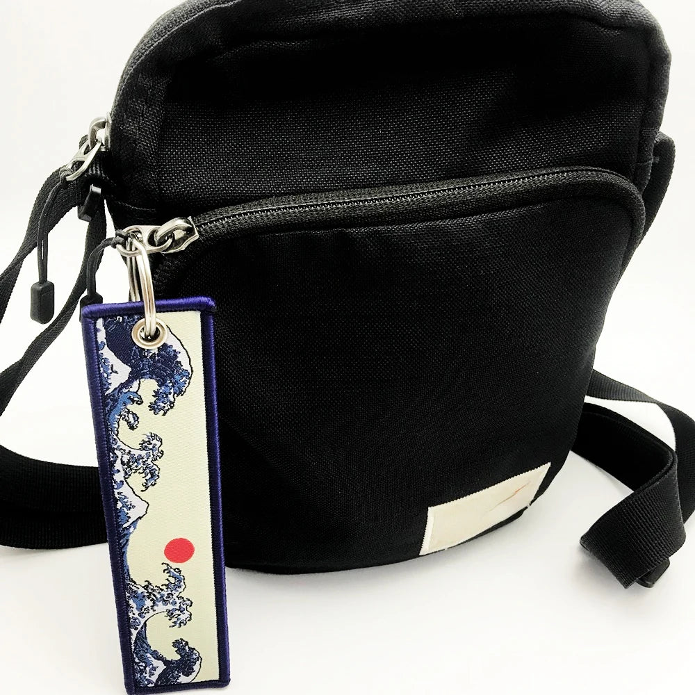 Elegant Women Embroidery Keychain for Bags Backpack Ornament Hokkaido Wave Sun Motorcycle Keyring Holder Unique New Year Gift