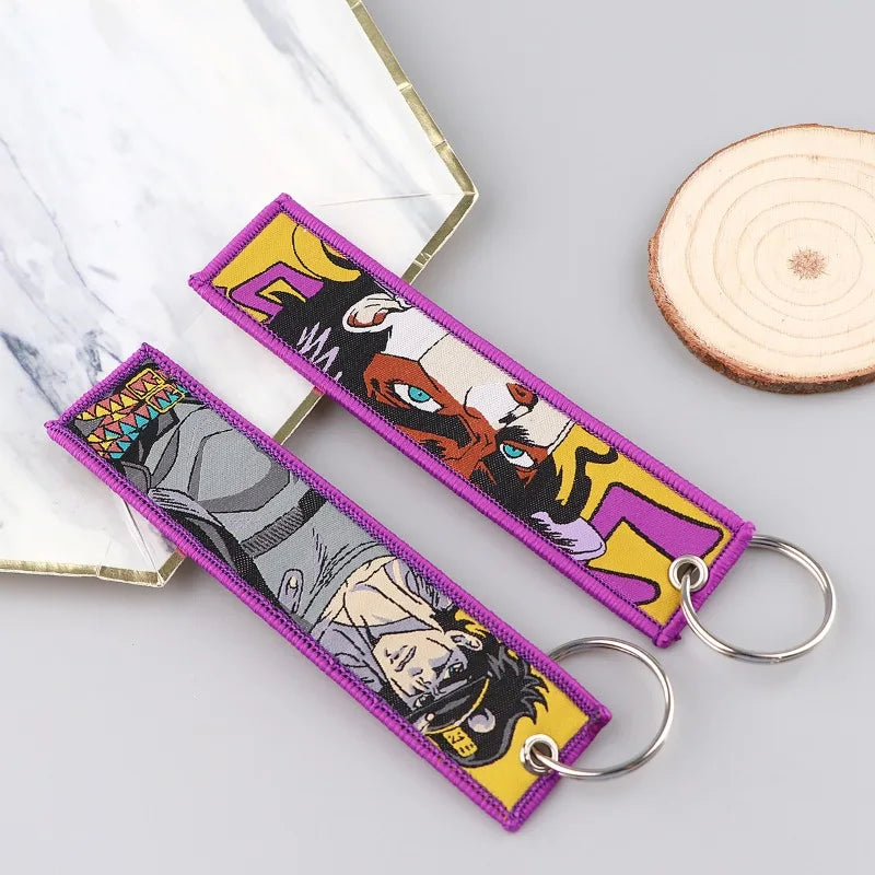 Anime JOJO's Bizarre Adventure Embroidery Keychain – Woven Fabric Pendant, Decorative Key Chain for Bags, Business Gift for Fans