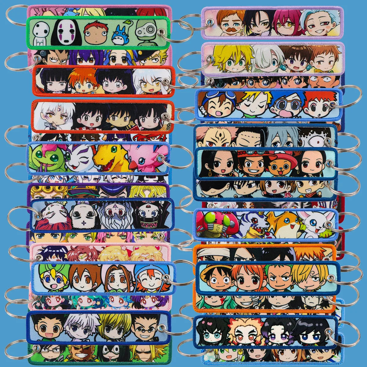 Popular Anime Character Embroidery Keychain Cool Cartoon Key Tag Motorcycles Cars Backpack Chaveiro Fashion Keyring Friend Gifts