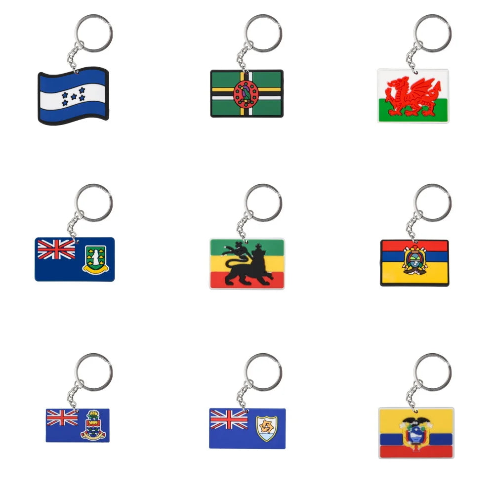 1pcs Colorful Flag Country Keychains Boy Girl UK Keyrings Kids USA Chicago Key Chains England Germany Key Rings For Party Favor