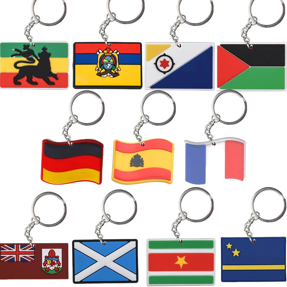 1pcs Colorful Flag Country Keychains Boy Girl UK Keyrings Kids USA Chicago Key Chains England Germany Key Rings For Party Favor