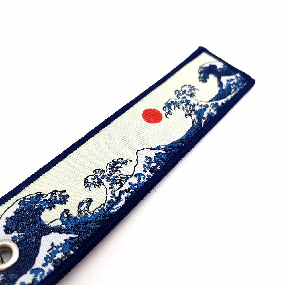 Elegant Women Embroidery Keychain for Bags Backpack Ornament Hokkaido Wave Sun Motorcycle Keyring Holder Unique New Year Gift