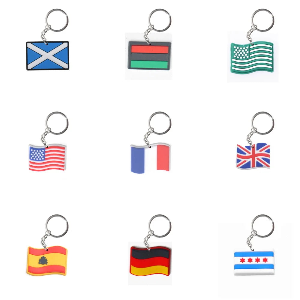 1pcs Colorful Flag Country Keychains Boy Girl UK Keyrings Kids USA Chicago Key Chains England Germany Key Rings For Party Favor