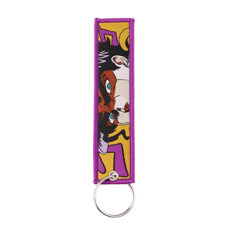 Anime JOJO's Bizarre Adventure Embroidery Keychain – Woven Fabric Pendant, Decorative Key Chain for Bags, Business Gift for Fans