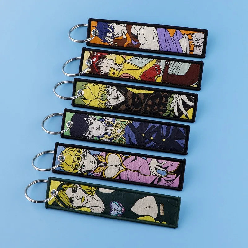 Anime JOJO's Bizarre Adventure Embroidery Keychain – Woven Fabric Pendant, Decorative Key Chain for Bags, Business Gift for Fans