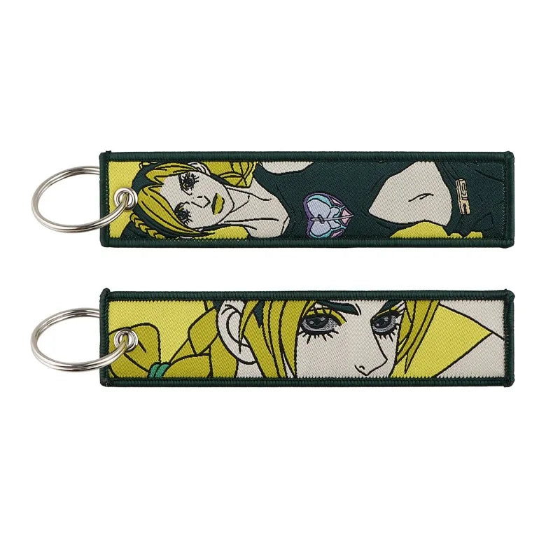 Anime JOJO's Bizarre Adventure Embroidery Keychain – Woven Fabric Pendant, Decorative Key Chain for Bags, Business Gift for Fans
