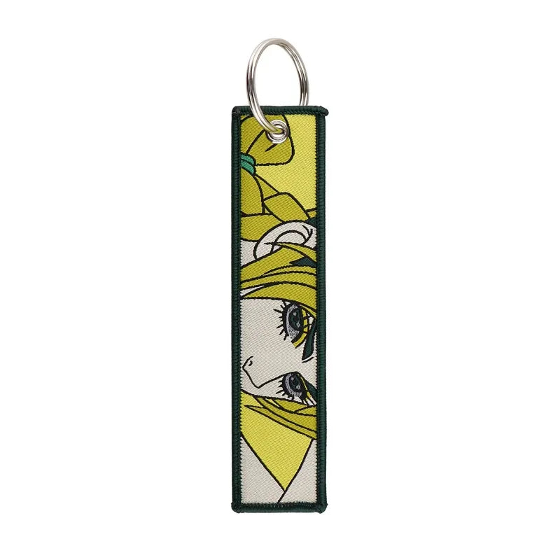 Anime JOJO's Bizarre Adventure Embroidery Keychain – Woven Fabric Pendant, Decorative Key Chain for Bags, Business Gift for Fans