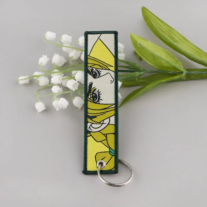 Anime JOJO's Bizarre Adventure Embroidery Keychain – Woven Fabric Pendant, Decorative Key Chain for Bags, Business Gift for Fans