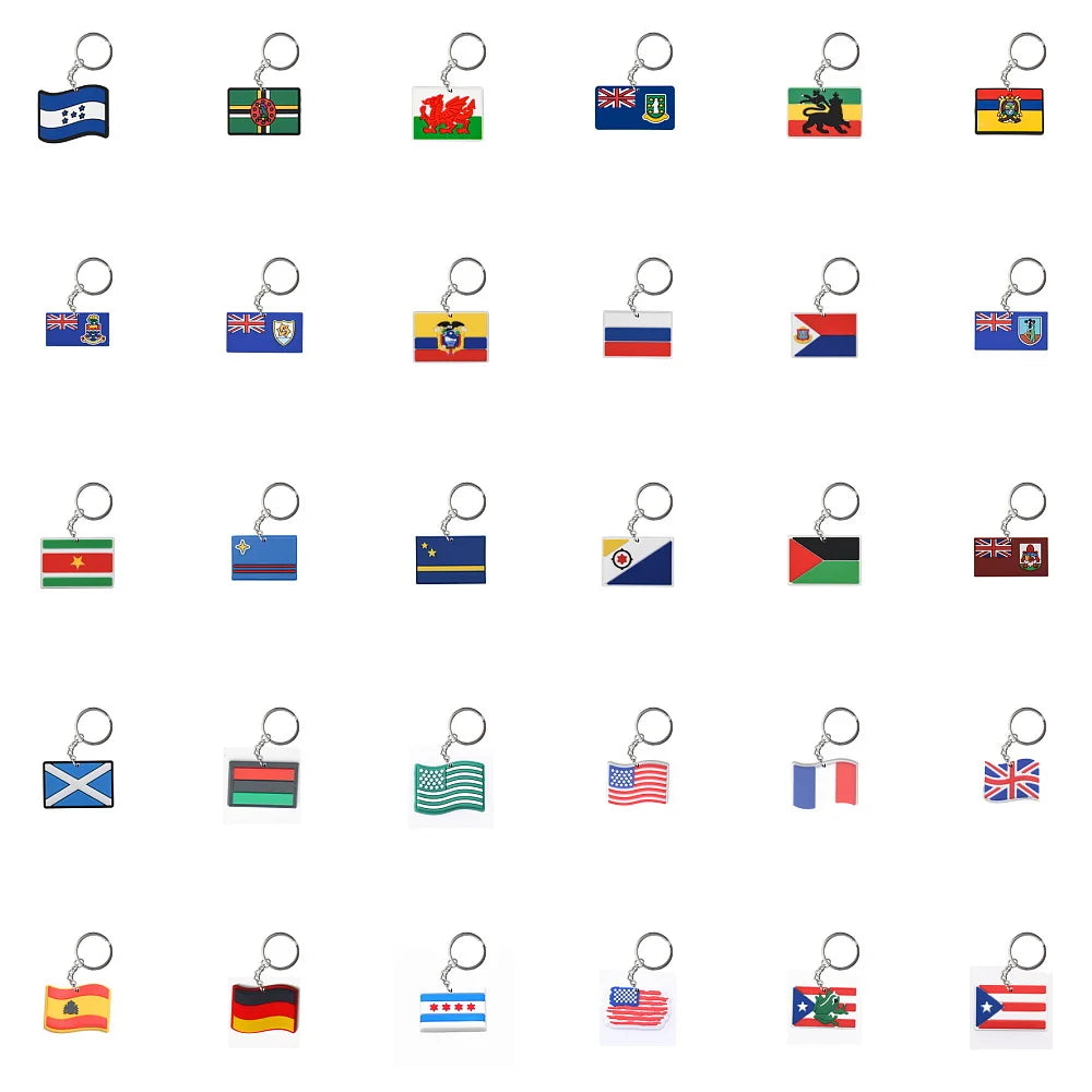1pcs Colorful Flag Country Keychains Boy Girl UK Keyrings Kids USA Chicago Key Chains England Germany Key Rings For Party Favor
