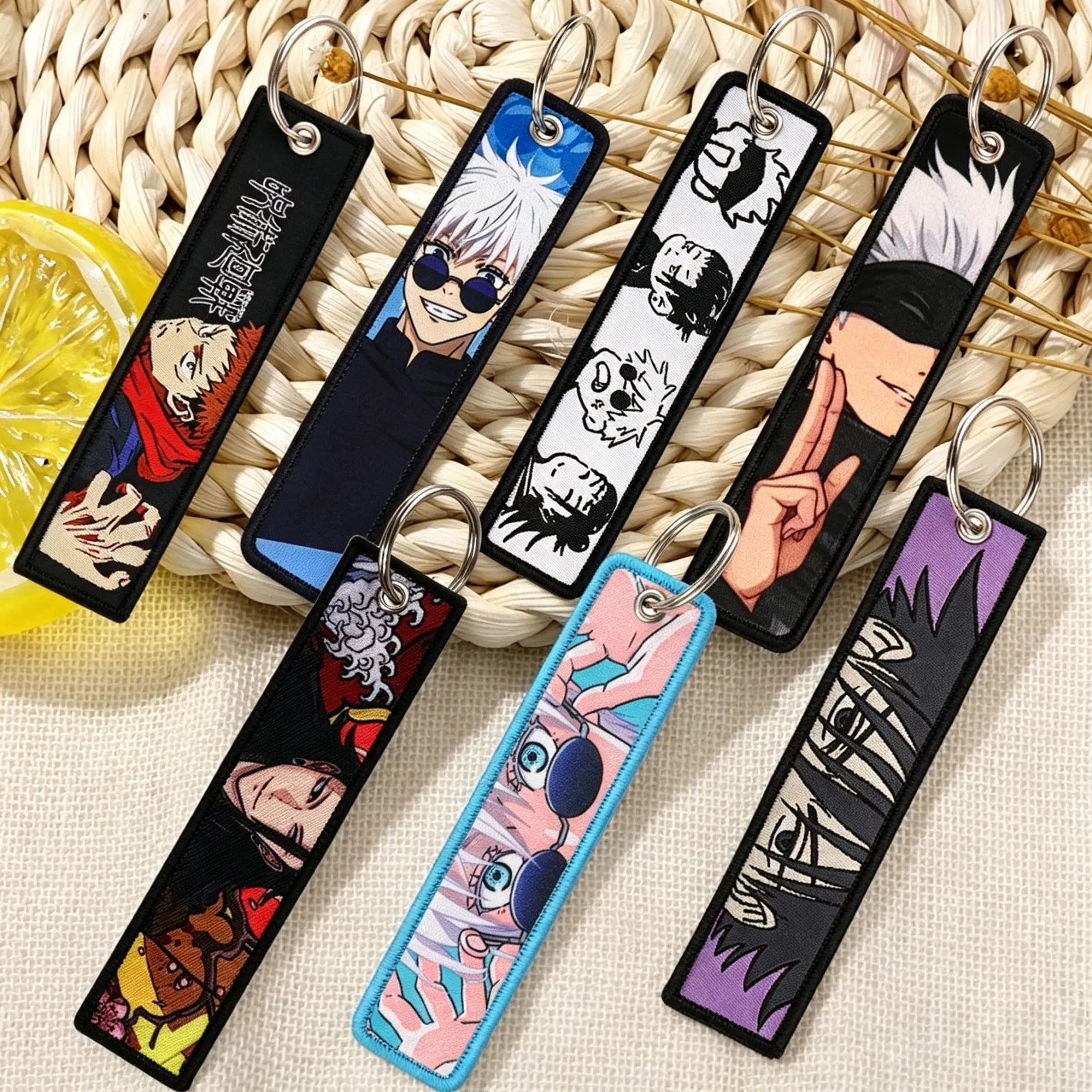 Anime Embroidery Key Fobs Manga Key Tags Keychains for Women Men Car Keyring Cosplay Accessories Chaveiro Fans Gift