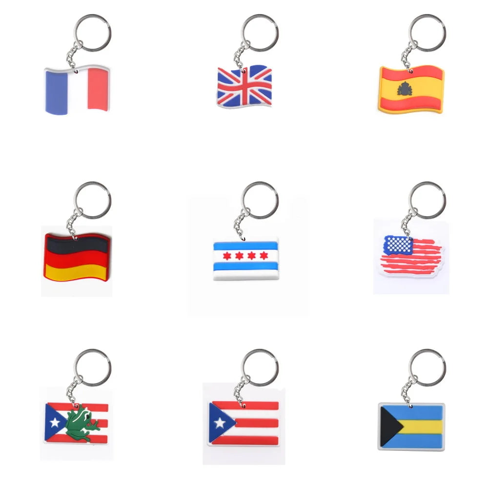 1pcs Colorful Flag Country Keychains Boy Girl UK Keyrings Kids USA Chicago Key Chains England Germany Key Rings For Party Favor