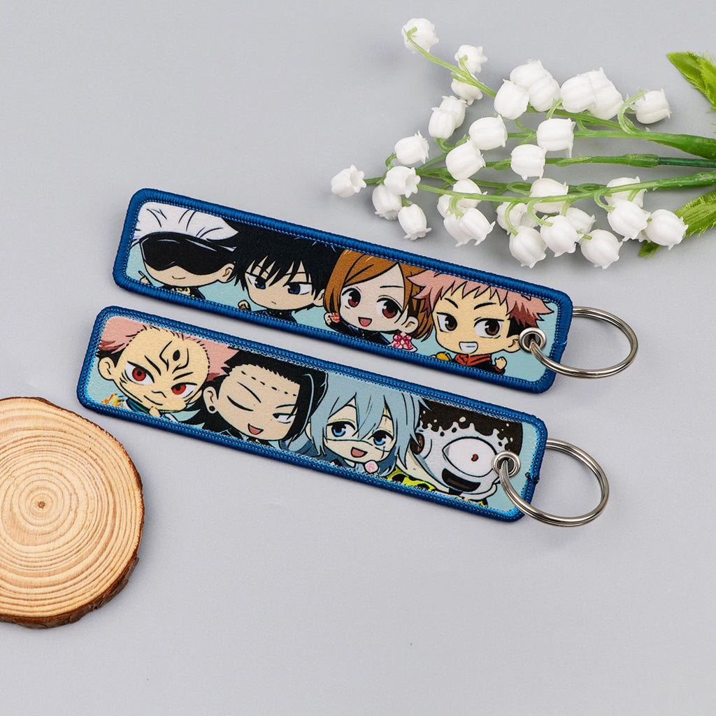 Anime Embroidery Key Fobs Manga Key Tags Keychains for Women Men Car Keyring Cosplay Accessories Chaveiro Fans Gift