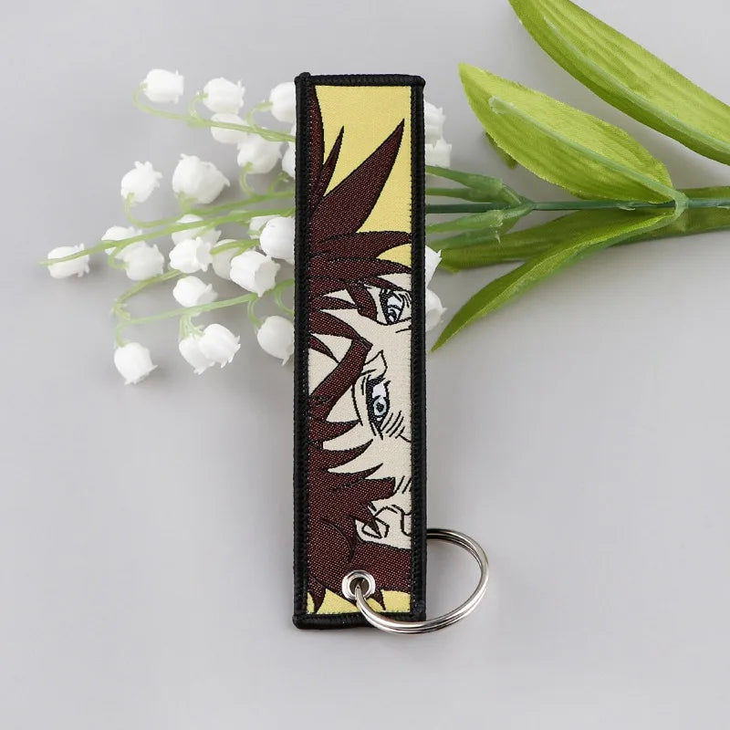 Anime JOJO's Bizarre Adventure Embroidery Keychain – Woven Fabric Pendant, Decorative Key Chain for Bags, Business Gift for Fans