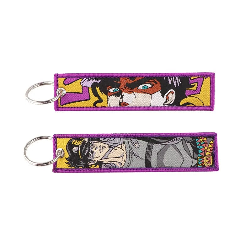 Anime JOJO's Bizarre Adventure Embroidery Keychain – Woven Fabric Pendant, Decorative Key Chain for Bags, Business Gift for Fans